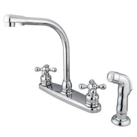 Thumbnail for Kingston Brass GKB711AXSP Water Saving Victorian High Arch Kitchen Faucet with Cross Handles and Sprayer, Chrome Kitchen Faucet Kingston Brass