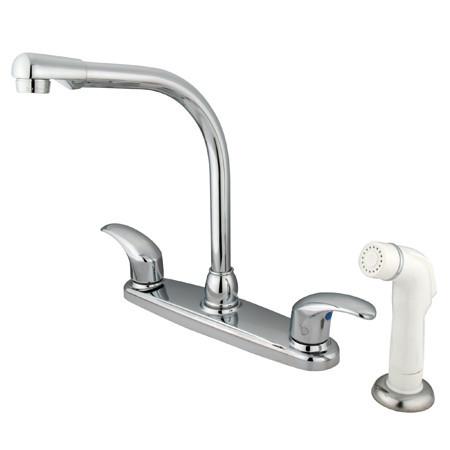 Kingston Brass GKB711LL Water Saving Legacy Centerset High Arch Spout Kitchen Faucet with White Sprayer, Chrome Kitchen Faucet Kingston Brass