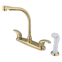 Thumbnail for Kingston Brass GKB712LL Water Saving Legacy Centerset High Arch Spout Kitchen Faucet with White Sprayer, Polished Brass Kitchen Faucet Kingston Brass