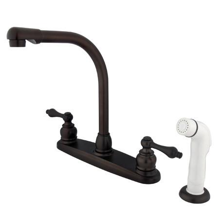 Kingston Brass GKB715AL Water Saving Victorian High Arch Kitchen Faucet with Lever Handles and Sprayer, Oil Rubbed Bronze Kitchen Faucet Kingston Brass