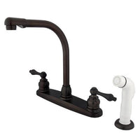 Thumbnail for Kingston Brass GKB715AL Water Saving Victorian High Arch Kitchen Faucet with Lever Handles and Sprayer, Oil Rubbed Bronze Kitchen Faucet Kingston Brass