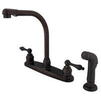Thumbnail for Kingston Brass GKB715ALSP Water Saving Victorian High Arch Kitchen Faucet with Lever Handles and Sprayer, Oil Rubbed Bronze Kitchen Faucet Kingston Brass