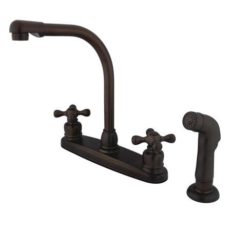 Kingston Brass GKB715AXSP Water Saving Victorian High Arch Kitchen Faucet with Cross Handles and Sprayer, Oil Rubbed Bronze Kitchen Faucet Kingston Brass