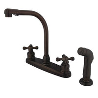 Thumbnail for Kingston Brass GKB715AXSP Water Saving Victorian High Arch Kitchen Faucet with Cross Handles and Sprayer, Oil Rubbed Bronze Kitchen Faucet Kingston Brass