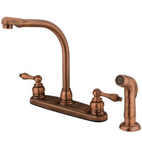 Thumbnail for Kingston Brass Victorian High Arch with Lever Handles and Sprayer, Antique Copper Kitchen Faucet Kingston Brass