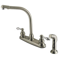 Thumbnail for Kingston Brass Victorian High Arch with Lever Handles and Sprayer, Satin Nickel with Chrome Kitchen Faucet Kingston Brass
