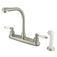 Thumbnail for Kingston Brass High Arch with Oak & Porcelain Lever Handles, Satin Nickel Kitchen Faucet Kingston Brass