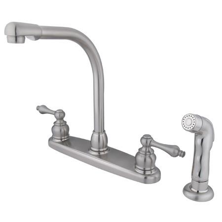 Kingston Brass Victorian High Arch with Lever Handles and Sprayer, Satin Nickel Kitchen Faucet Kingston Brass