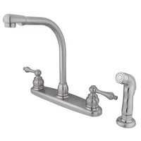 Thumbnail for Kingston Brass Victorian High Arch with Lever Handles and Sprayer, Satin Nickel Kitchen Faucet Kingston Brass