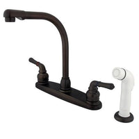 Thumbnail for Kingston Brass GKB755 Water Saving Magellan Centerset Kitchen Faucet with White Side Sprayer, Oil Rubbed Bronze Kitchen Faucet Kingston Brass