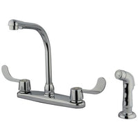 Thumbnail for Kingston Brass GKB762SP Water Saving Vista Centerset Kitchen Faucet with Blade Handles and Side Sprayer, Chrome Kitchen Faucet Kingston Brass
