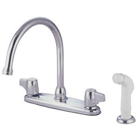 Thumbnail for Kingston Brass GKB722 Water Saving Franklin Centerset Kitchen Faucet with Canopy Handles and Side Sprayer, Chrome Kitchen Faucet Kingston Brass