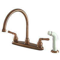 Thumbnail for Kingston Brass Magellan Centerset Kitchen Faucet with White Sprayer, Antique Copper Kitchen Faucet Kingston Brass