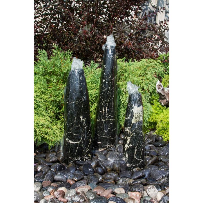 Real Stone Fountains ABART5600 Black Flower Granite Triple Pillar Fountain Fountain Blue Thumb