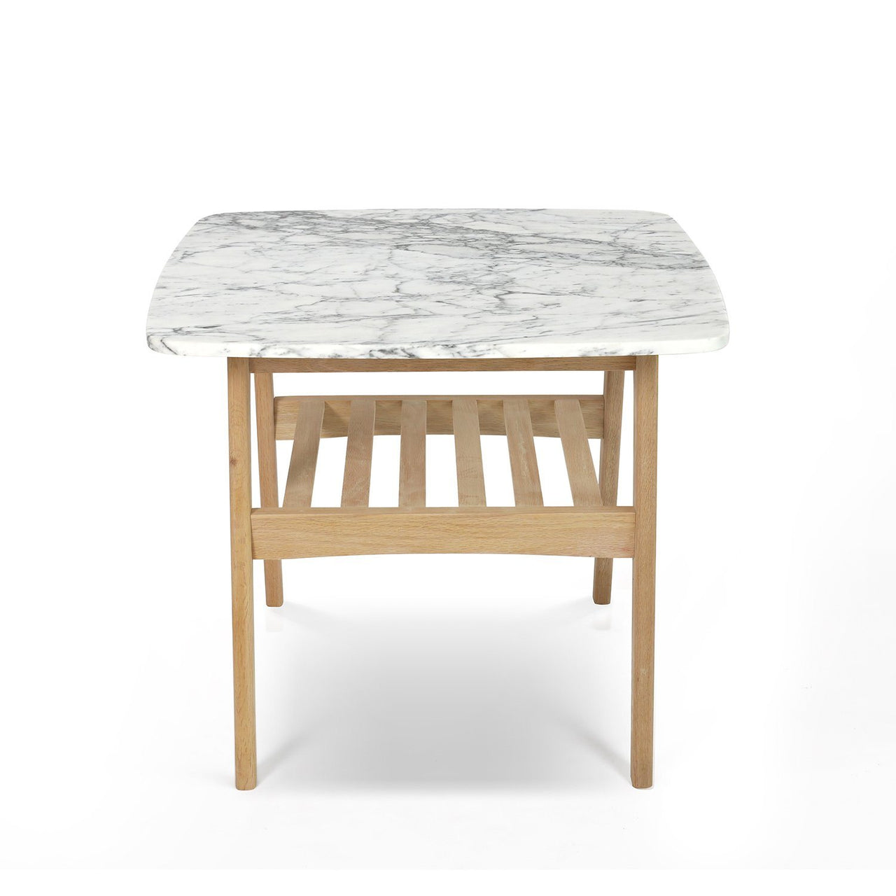Cassoro 24" Square Italian Carrara White Marble Side Table with Shelf Side Table The Bianco Collection 
