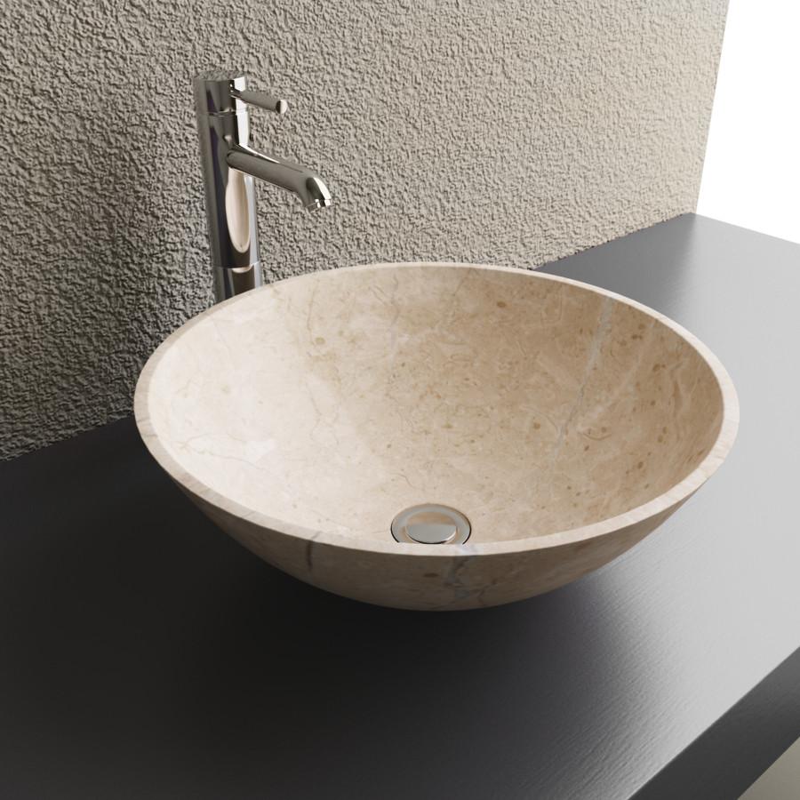 Cantrio Round Marble Vessel Bathroom Sink Creme Marfil Stone Series Cantrio 