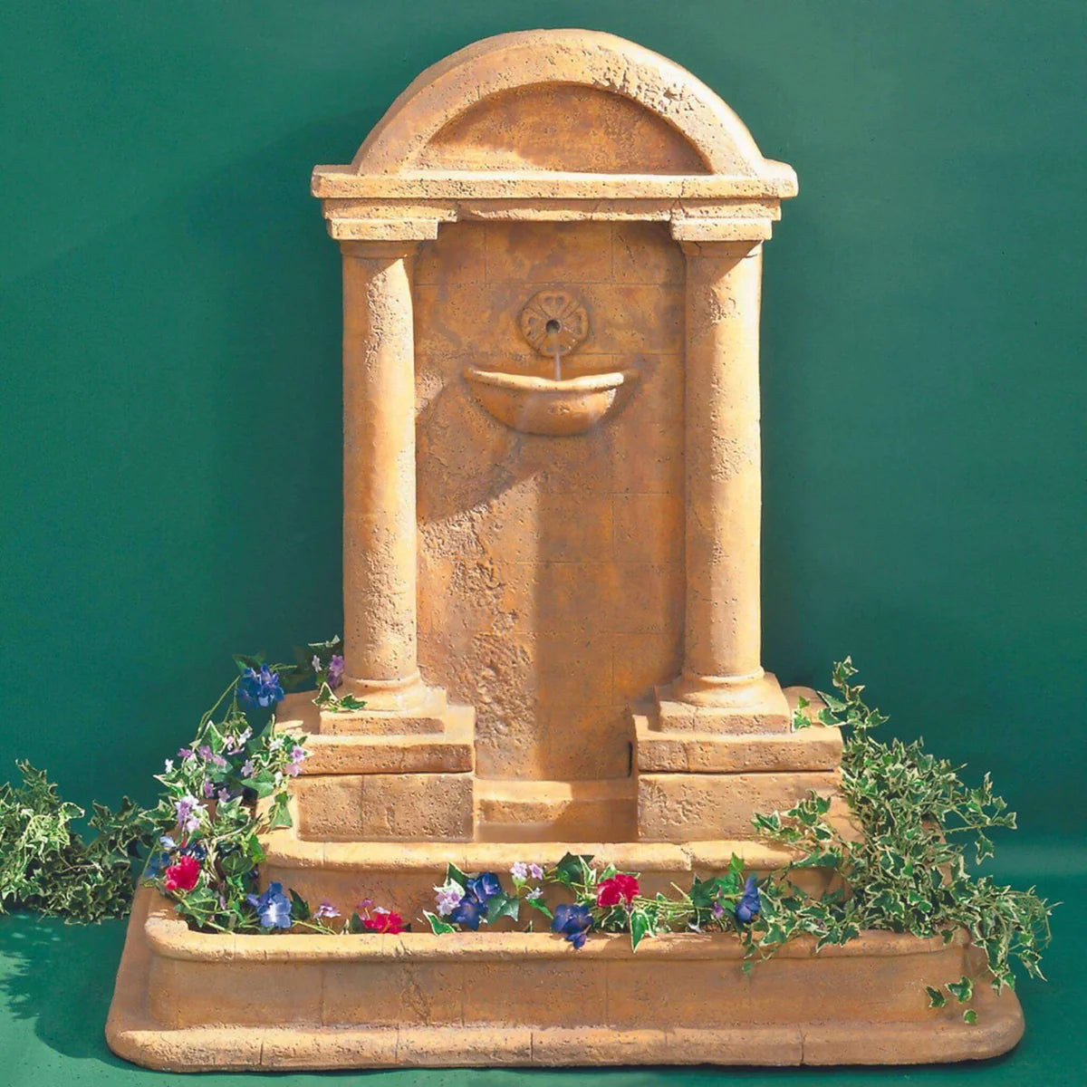 Foro Romano Concrete Wall Fountain W/Planter Around Water Basin With Spout