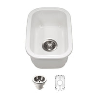 Thumbnail for Houzer Platus 13 inch White Fireclay Undermount Single Bowl Bar Sink with Strainer & Grid