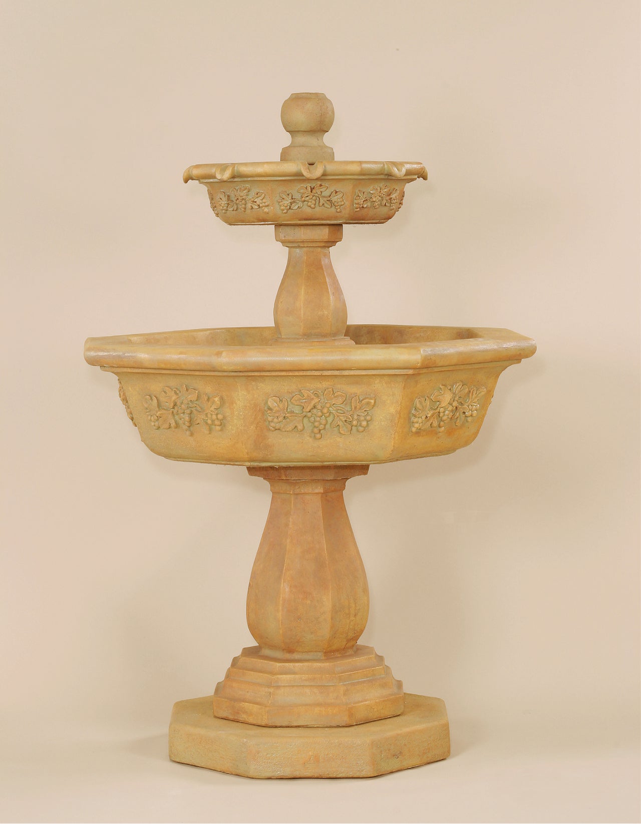 Uva Two Tier Cast Stone Outdoor Water Fountain – Cotto Finish