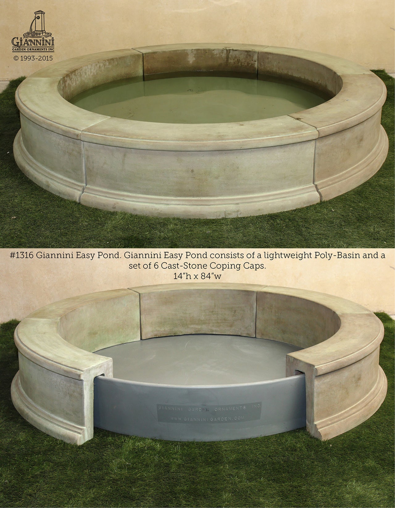Easy Pond 104" Outdoor Cast Stone Garden Fountain Basin