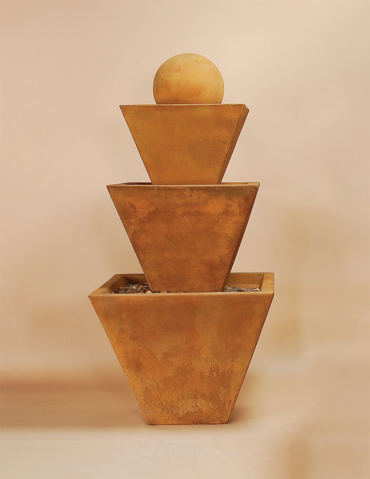 Three-Tier Outdoor Cast Stone Fountain with Ball – Modern Cascading Elegance by Giannini