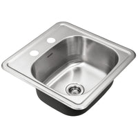 Thumbnail for Houzer Hospitality 15 inch Stainless Steel Drop-in Topmount 2-hole Bar and Prep Sink with Strainer