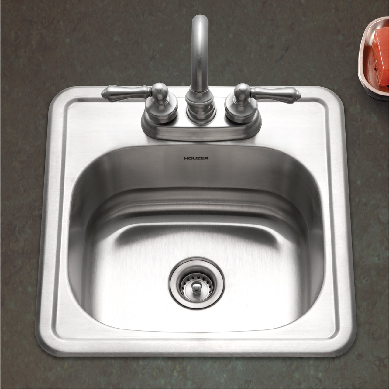 Houzer Hospitality 15 inch Stainless Steel Drop-in Topmount 2-hole Bar and Prep Sink with Strainer