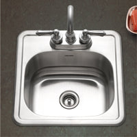 Thumbnail for Houzer Hospitality 15 inch Stainless Steel Drop-in Topmount 2-hole Bar and Prep Sink with Strainer