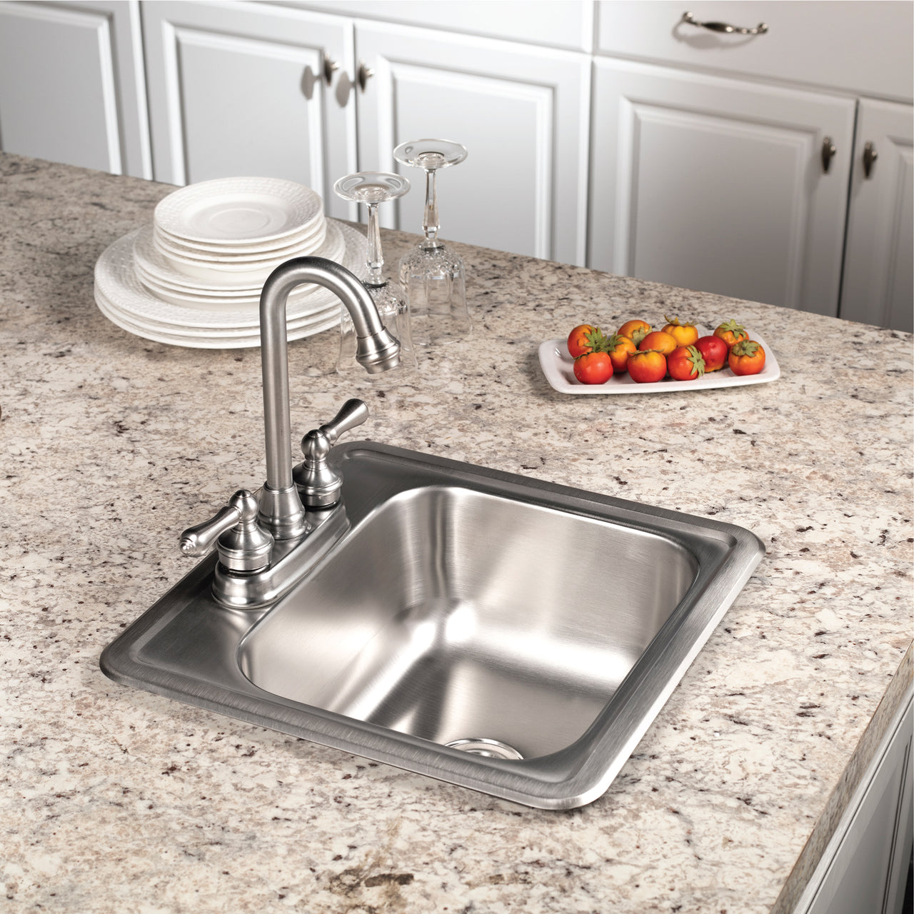 Houzer Hospitality 15 inch Stainless Steel Drop-in Topmount 2-hole Bar and Prep Sink with Strainer