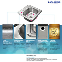 Thumbnail for Houzer Hospitality 15 inch Stainless Steel Drop-in Topmount 2-hole Bar and Prep Sink