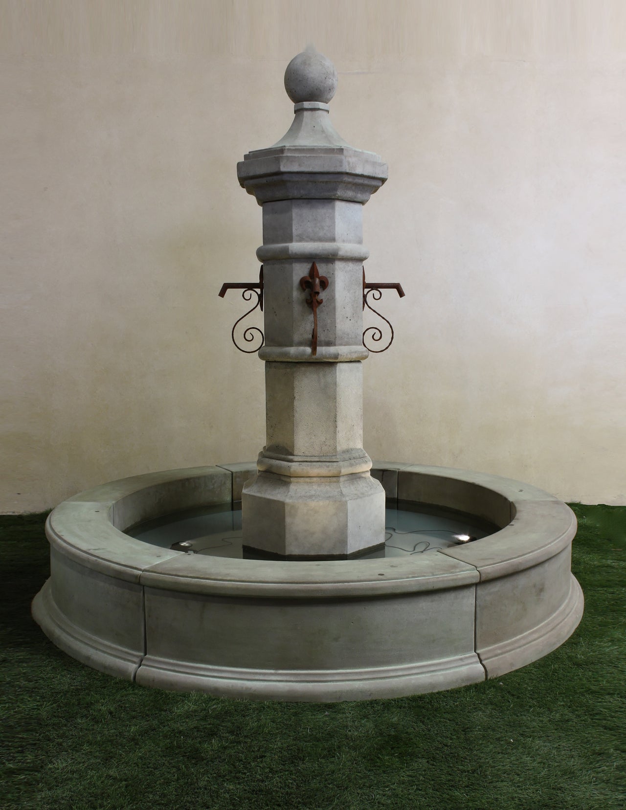 Octavia Concrete Column Outdoor Fountain with Easy Pond Basin – 4-Spout Cast Stone Centerpiece