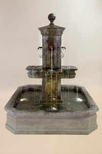 Thumbnail for Anduze Carré Pond Outdoor Cast Stone Garden Fountain – French-Inspired Elegance with Square Basin and Optional Rustic Iron Spouts