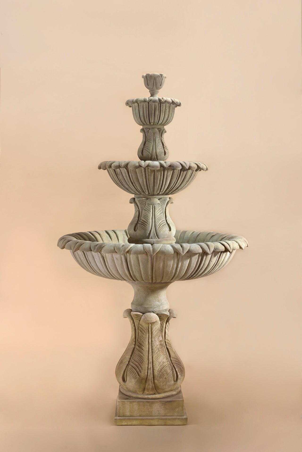 Calanthia Three-Tier Outdoor Cast Stone Garden Fountain – Acanthus Elegance in Motion