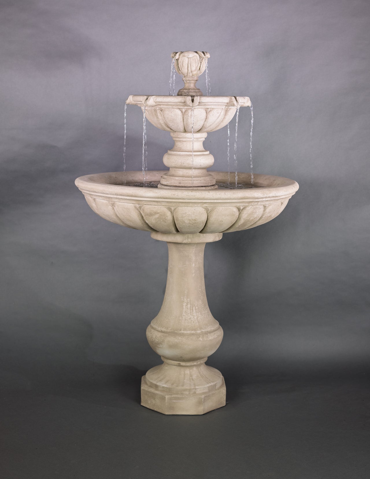 Vicentina Outdoor Cast Stone Garden Fountain – Graceful Elegance with Serene Waterfall Flow