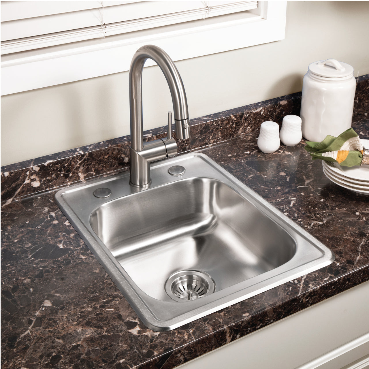 Houzer Hospitality 17 inch Stainless Steel Drop-in Topmount 7 inch Deep 3-hole Large Bar and Prep Sink