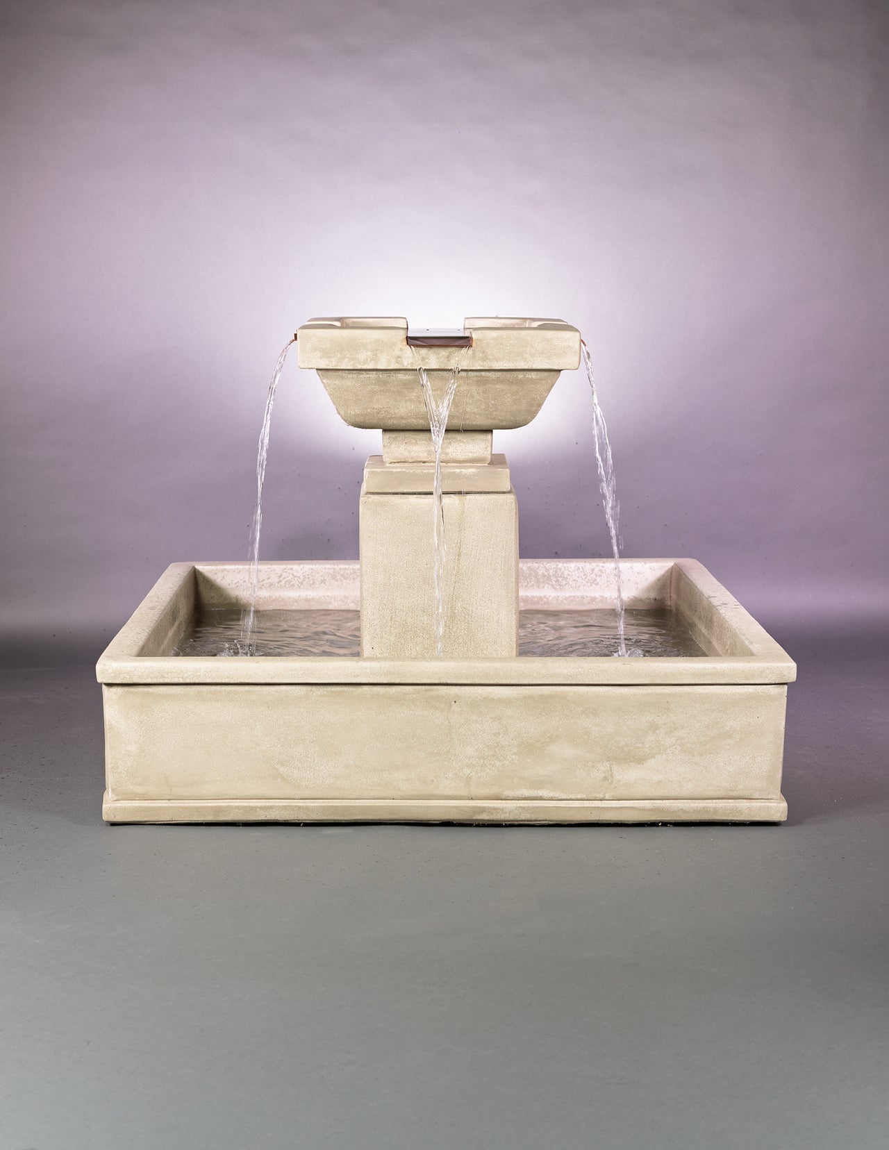 Miramar Contemporary Square Courtyard Fountain with Copper Spillways