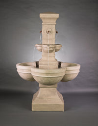 Thumbnail for Grand Tiered Outdoor Cast Stone Fountain with French Limestone Finish and Square Base