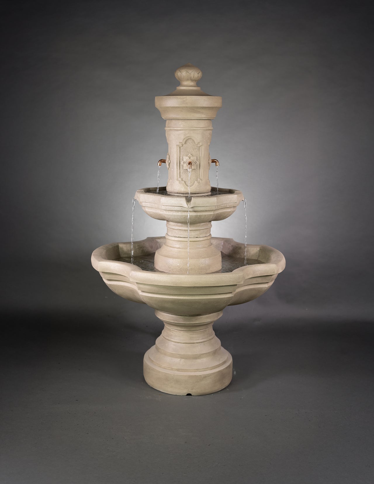 Ravello Courtyard Outdoor Fountain with Copper Spouts and French Limestone Finish