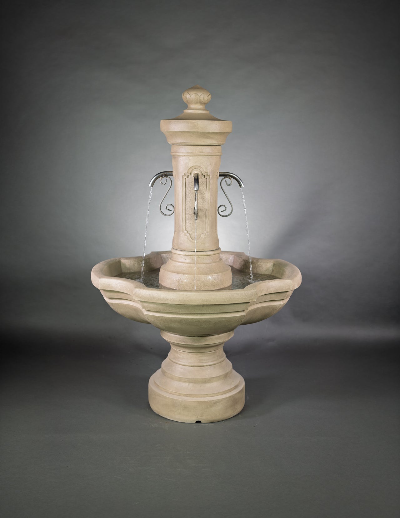 Amalfi Courtyard Outdoor Fountain with Four Rustic Iron Spouts and French Limestone Finish