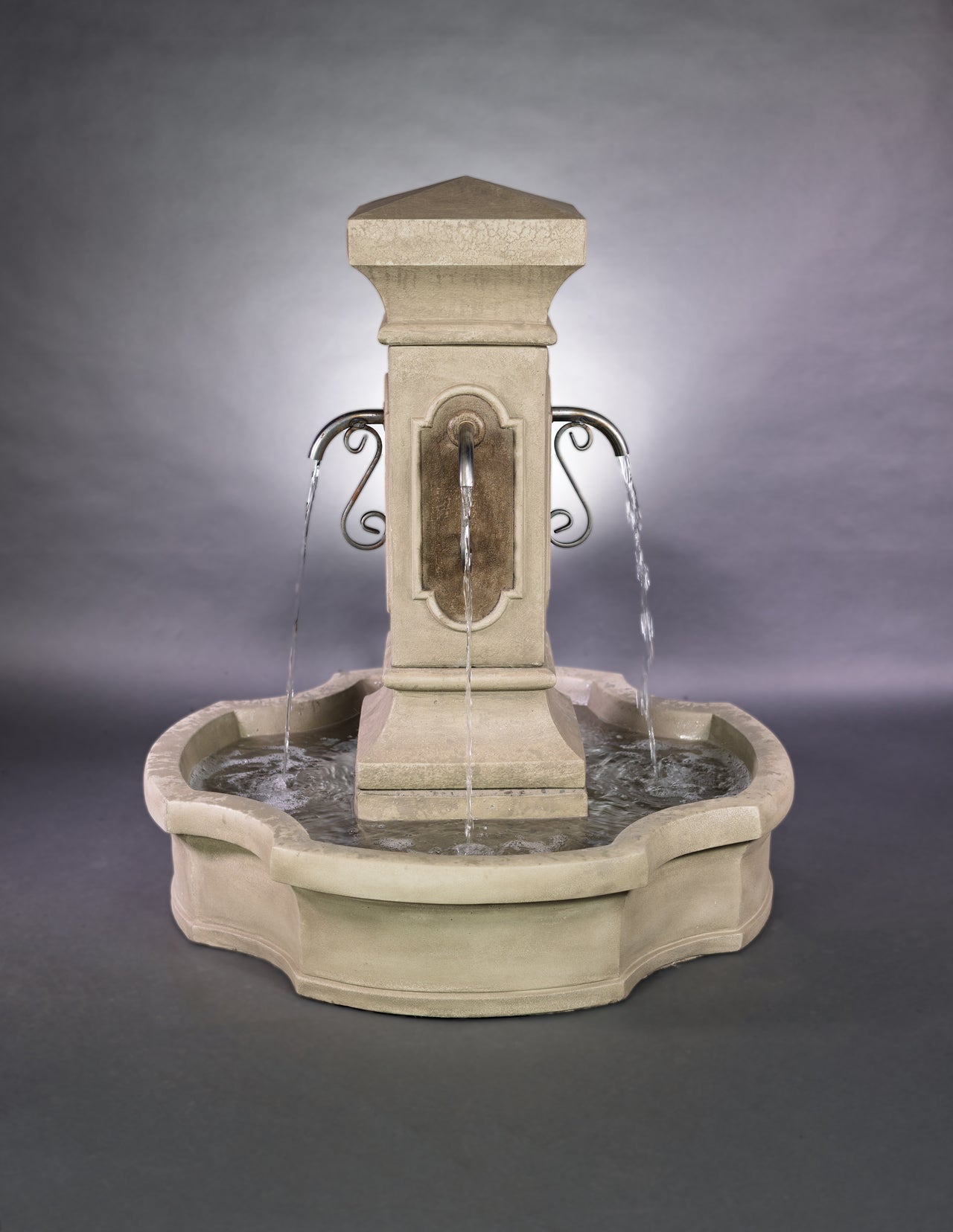 San Pietro Pond Fountain with Rustic Iron Spouts and French Limestone Finish – A Grand Accent for Peaceful Outdoor Spaces