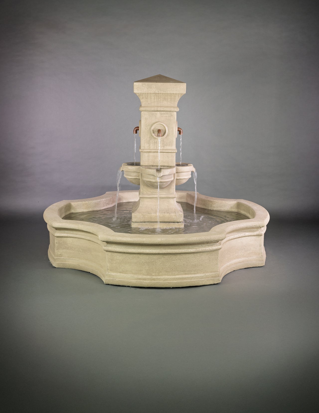 Rialto Monaco Pond Fountain in French Limestone Finish – A Grand Outdoor Statement of Timeless Tranquility