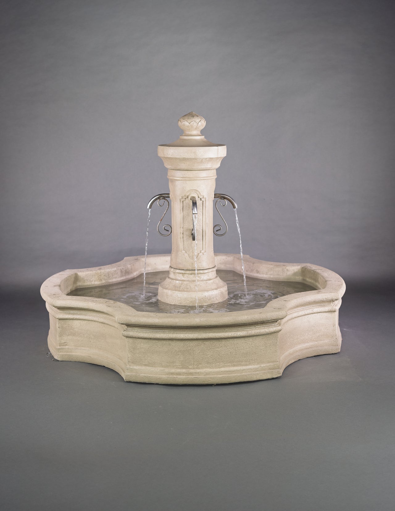 Amalfi Monaco Pond Fountain with Rustic Spouts in Limestone Finish
