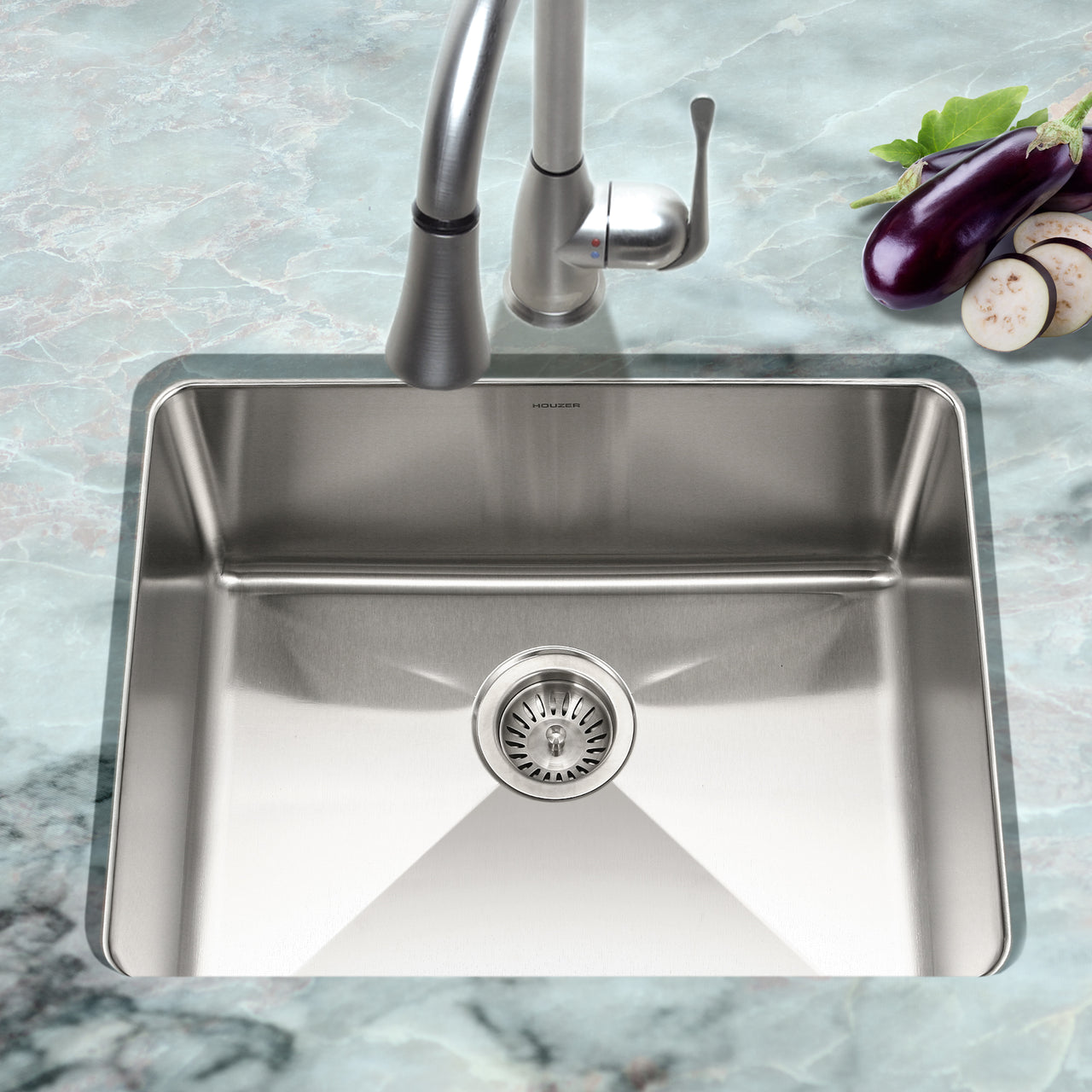 Houzer Nouvelle 23 inch Stainless Steel Undermount Single Bowl Kitchen Sink, Nested 20-Pack