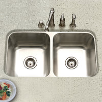 Thumbnail for Houzer Eston 31 inch Stainless Steel Undermount 50/50 Double Bowl Kitchen Sink with Strainer & Bottom Grid