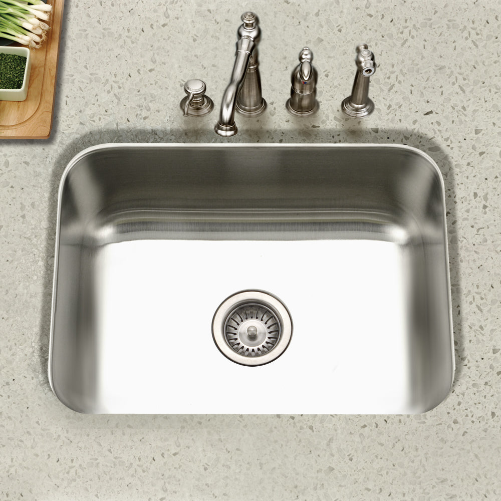 Houzer Eston Stainless Steel Undermount Single Bowl Kitchen Sink with Strainer & Bottom Grid