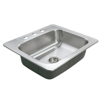 Thumbnail for Houzer Glowtone 25 inch Stainless Steel Drop-in Topmount Single Bowl Deep Kitchen Sink