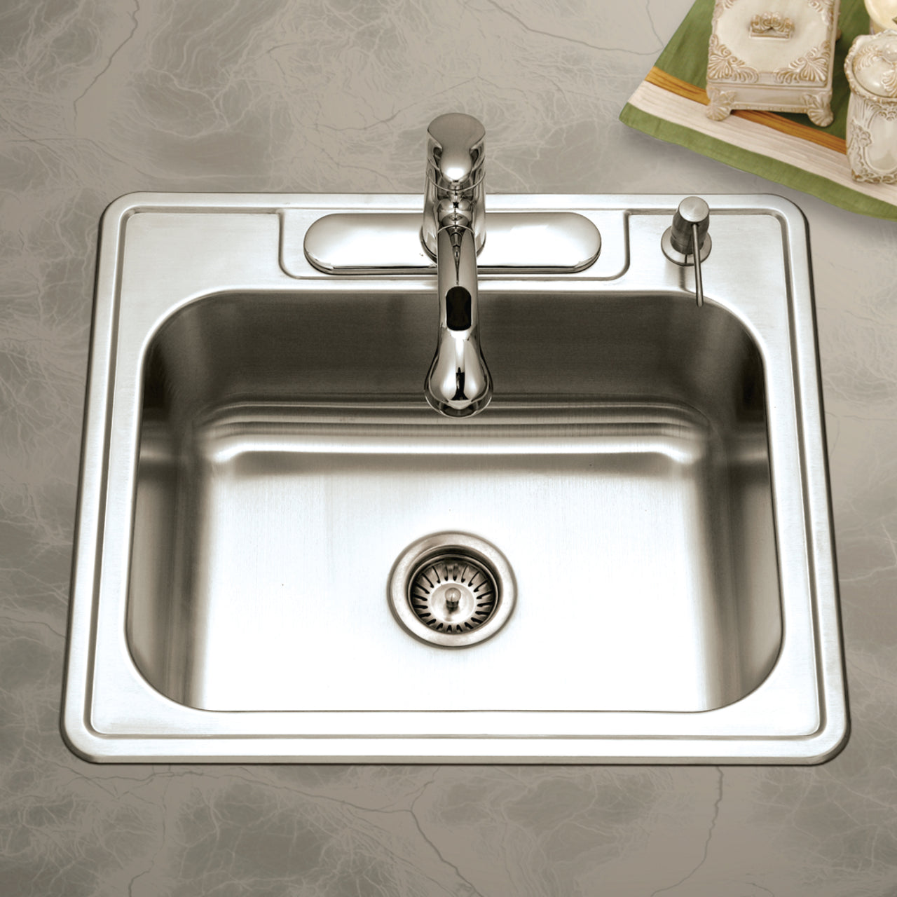 Houzer Glowtone 25 inch Stainless Steel Drop-in Topmount Single Bowl Deep Kitchen Sink