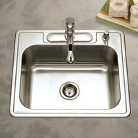 Thumbnail for Houzer Glowtone 25 inch Stainless Steel Drop-in Topmount Single Bowl Deep Kitchen Sink