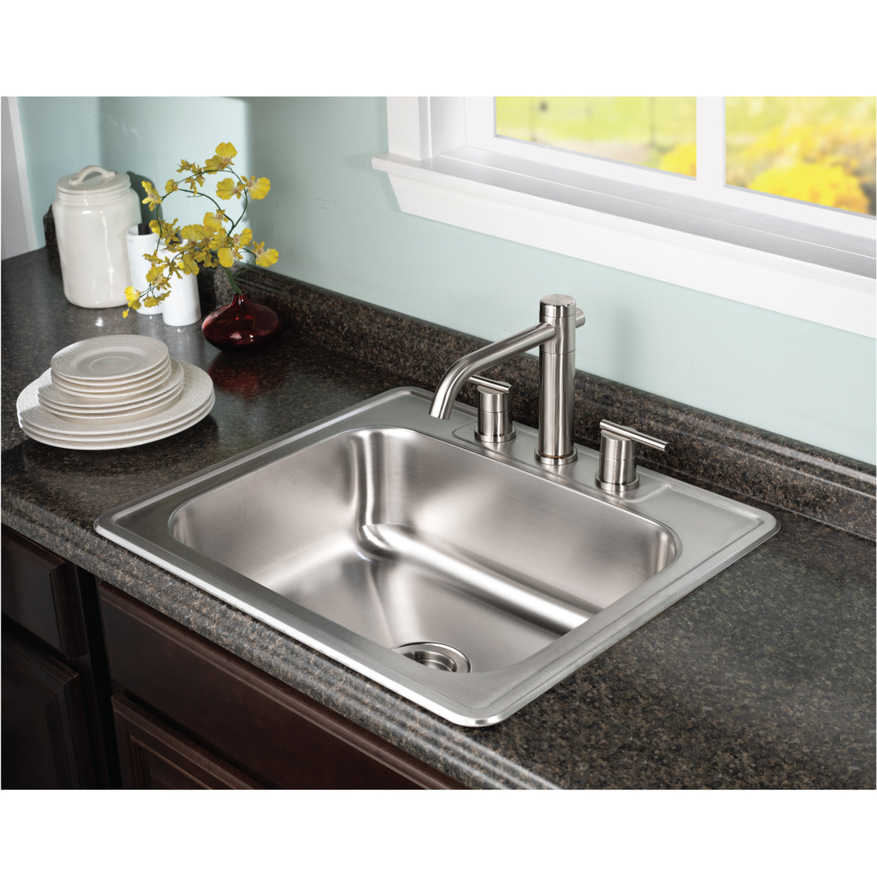 Houzer Glowtone 25 inch Stainless Steel Drop-in Topmount Single Bowl Deep Kitchen Sink