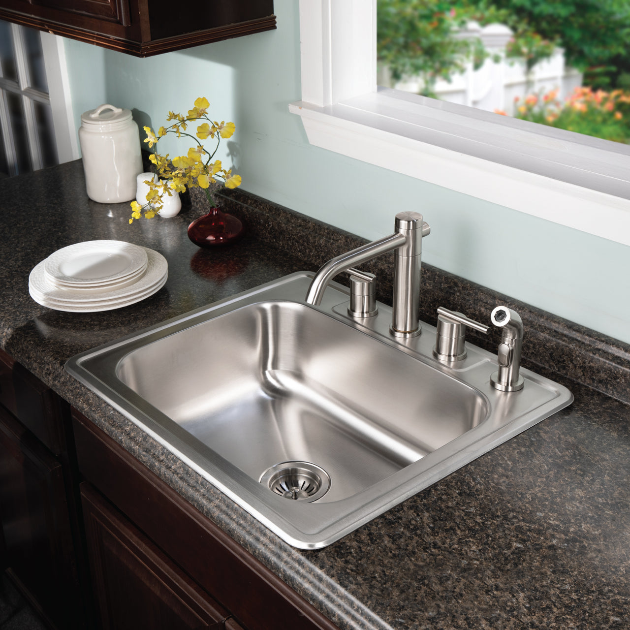 Houzer Glowtone 25 inch Stainless Steel Drop-in Topmount Single Bowl Deep Kitchen Sink